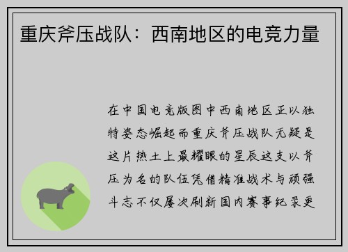 重庆斧压战队：西南地区的电竞力量